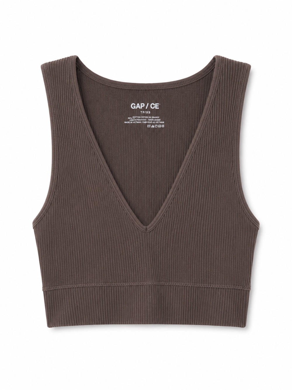 Garage Brown Ribbed V-Neck Crop Top / Sports Bra - Size XS not padded soft knit